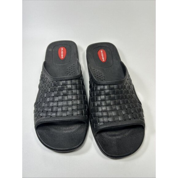Nwt Men's size 10 Okabashi Coast Slides Sandals Weave USA MADE Black - Picture 1 of 4
